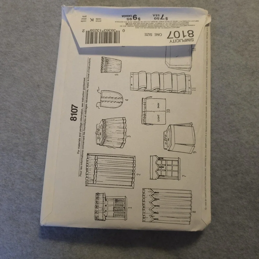 SIMPLICITY Pattern  #8107 HOUSE BATH ESSENTIALS Bathroom Accessories- UNCUT